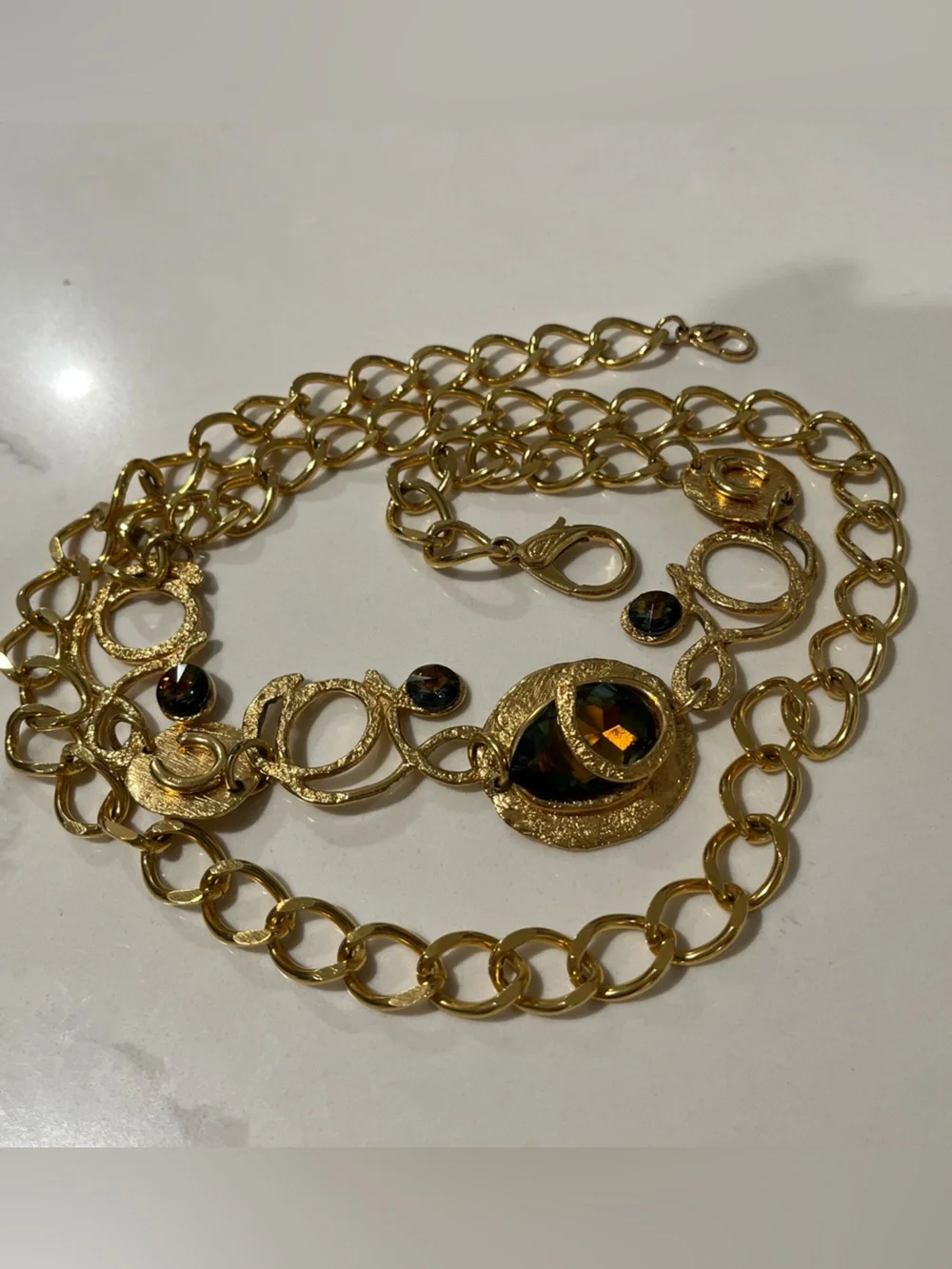 Gold Tone Crystal Chain 43 Inch Long Belt Stunning. Vintage